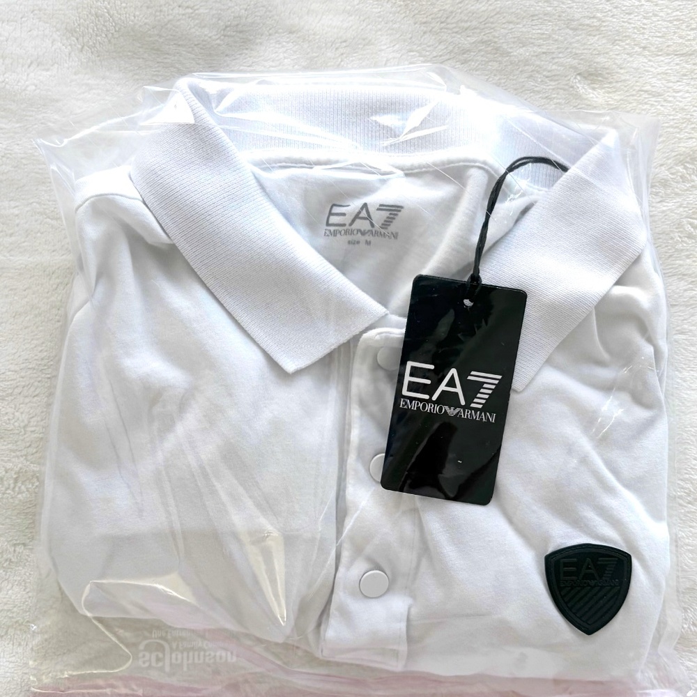 EA7 EMPORIO ARMANI Shield Polo in White (Size: Medium) NEW $170 MSRP - Picture 6 of 6